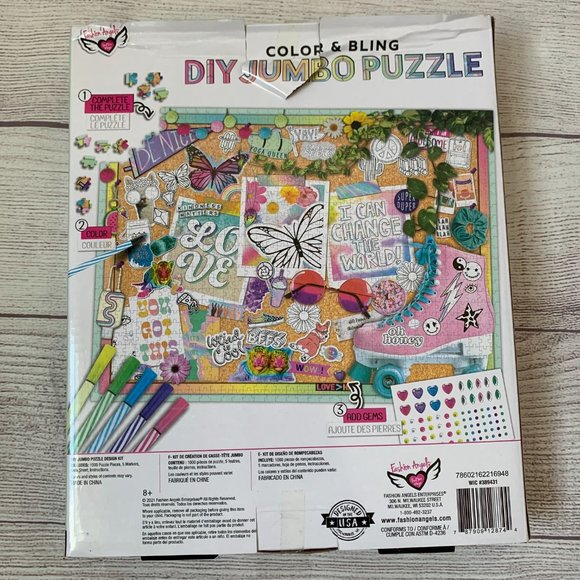 DIY Jumbo Puzzle Design Kit Markers Gems 1,000 Piece Color Craft Puzzle 27x20" - Picture 8 of 12